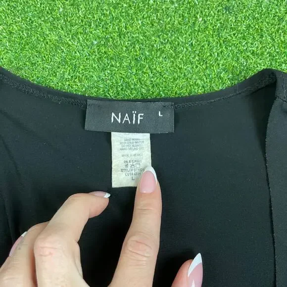 Vintage Naïf Black Half Sleeve Open Front Cardigan Sweater Sz L - Picture 2 of 5